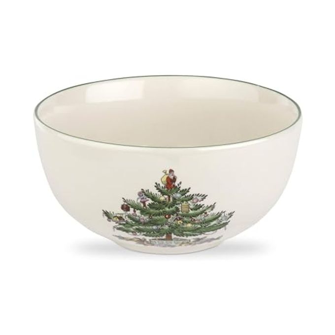 Spode Christmas Tree Large Round Bowl - 10-Inch Porcelain Serving Dish for Salad, Pasta & Side Dishes - Iconic Holiday Design with Green Trim, Dishwasher, Microwave Safe - Festive Gatherings - Image 1