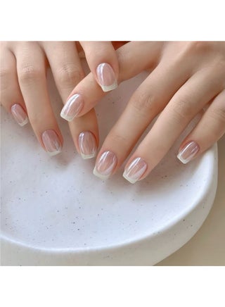 Press On Nails 24pcs,French-Style Pink Short Square Fake Nails, Perfectly Create a Fashionable Nail Art Effect,Suitable For Beginners; Can Be Reused.Fake Acrylic Nails With Glue Kit. - view 2
