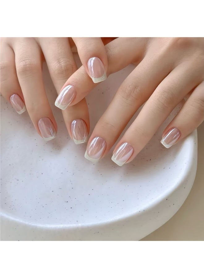 جوسكوين أظافر صناعية 24 قطعة، أظافر صناعية قصيرة مربعة باللون الوردي على الطراز الفرنسي، تخلق تأثيرًا عصريًا مثاليًا للأظافر، مناسبة للمبتدئين؛ قابلة لإعادة الاستخدام. أظافر صناعية أكريليك مع مجموعة لاصقة. - Image 2