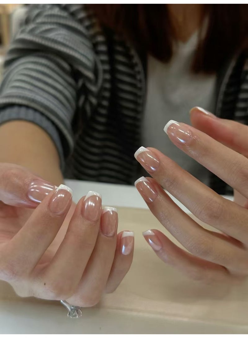 جوسكوين أظافر صناعية 24 قطعة، أظافر صناعية قصيرة مربعة باللون الوردي على الطراز الفرنسي، تخلق تأثيرًا عصريًا مثاليًا للأظافر، مناسبة للمبتدئين؛ قابلة لإعادة الاستخدام. أظافر صناعية أكريليك مع مجموعة لاصقة. - Image 3