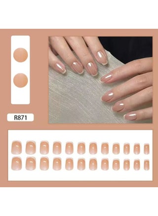 Press On Nails 24pcs,French-Style Pink Short Square Fake Nails, Perfectly Create a Fashionable Nail Art Effect,Suitable For Beginners; Can Be Reused.Fake Acrylic Nails With Glue Kit. - view 5