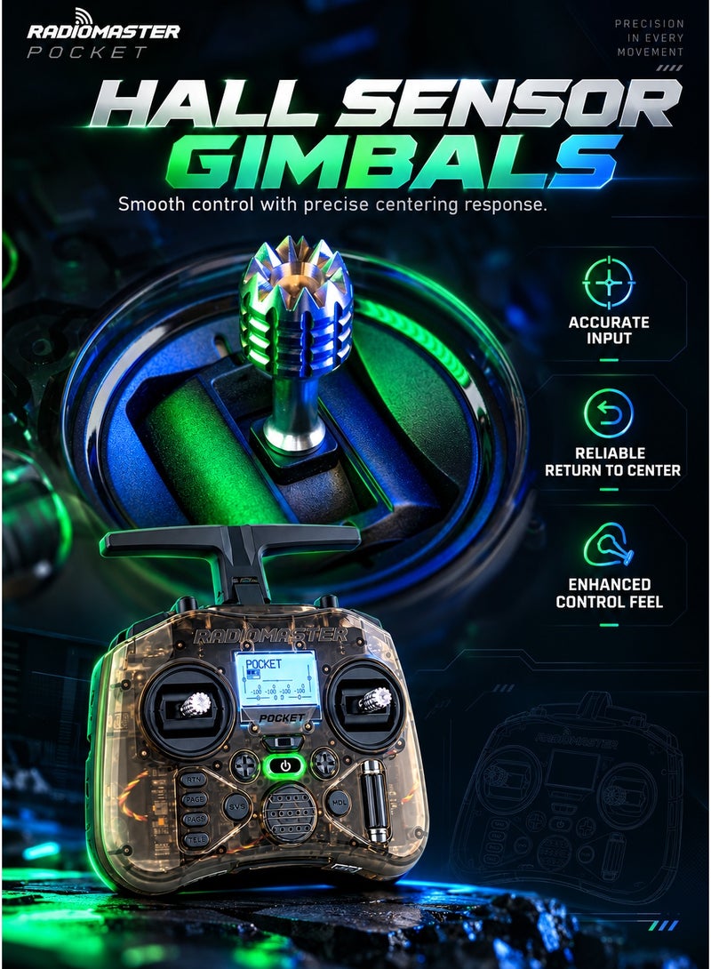RadioMaster Pocket Portable Remote Controller Hall Gimbal EdgeTX Built in LED Light Mode 2 (Charcoal, ELRS) - Image 5
