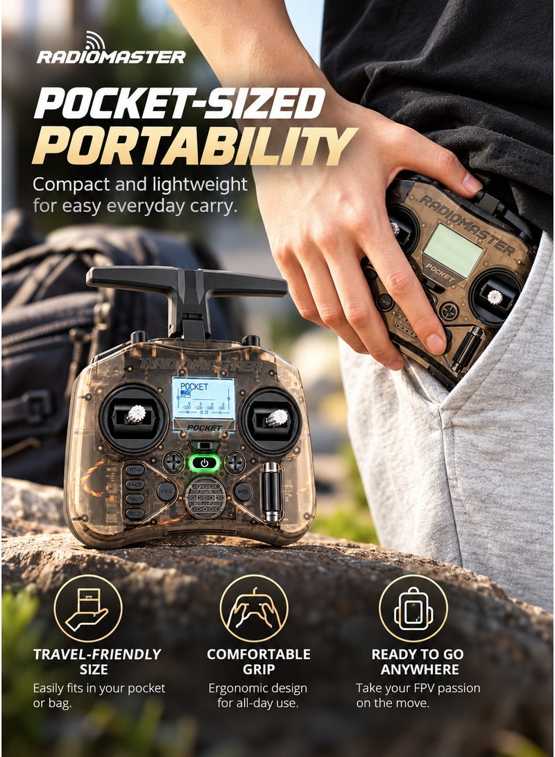 RadioMaster Pocket Portable Remote Controller Hall Gimbal EdgeTX Built in LED Light Mode 2 (Charcoal, ELRS) - Image 3