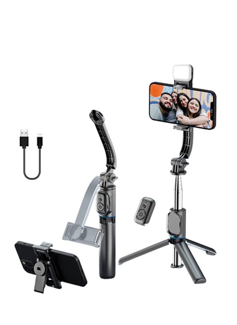 Tycom selfie stick gimbal stabilizer with light removable clip can be used as a Phone stand tiktok vlog youtube live Video record(C01s Black)