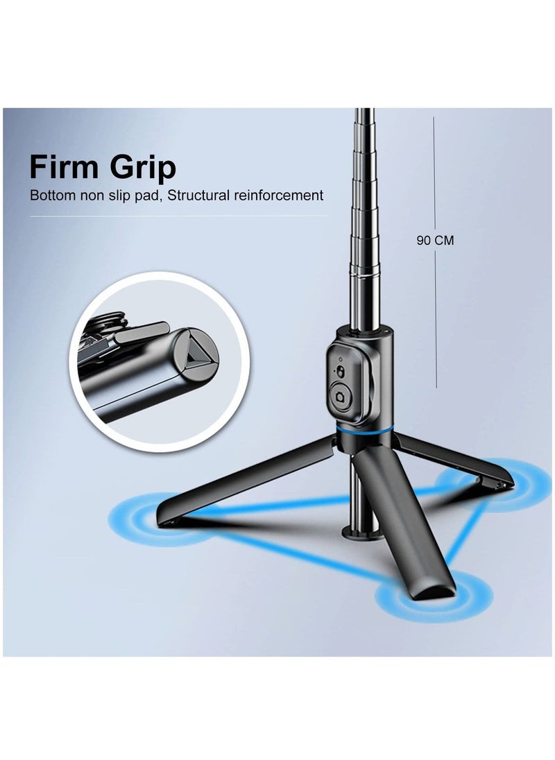 Tycom selfie stick gimbal stabilizer with light removable clip can be used as a Phone stand tiktok vlog youtube live Video record(C01s Black)