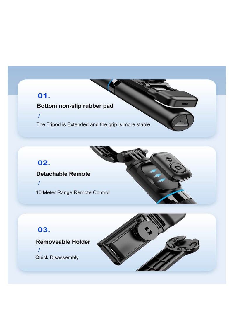 Tycom selfie stick gimbal stabilizer with light removable clip can be used as a Phone stand tiktok vlog youtube live Video record(C01s Black)