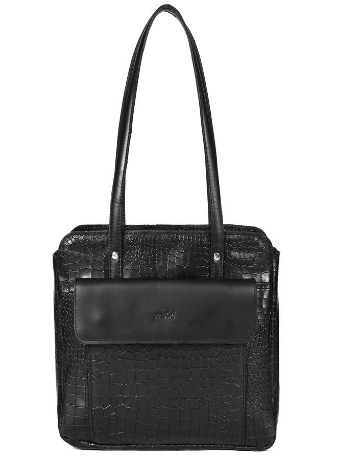 Celtic Premium Croc-Embossed Leather Tote Bag with Zip Compartments & Long Shoulder Straps - Image 4