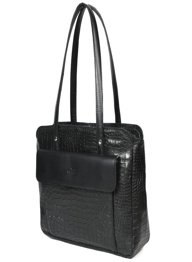 Celtic Premium Croc-Embossed Leather Tote Bag with Zip Compartments & Long Shoulder Straps - Image 3