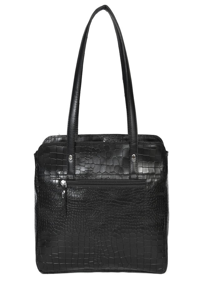 Celtic Premium Croc-Embossed Leather Tote Bag with Zip Compartments & Long Shoulder Straps - Image 1