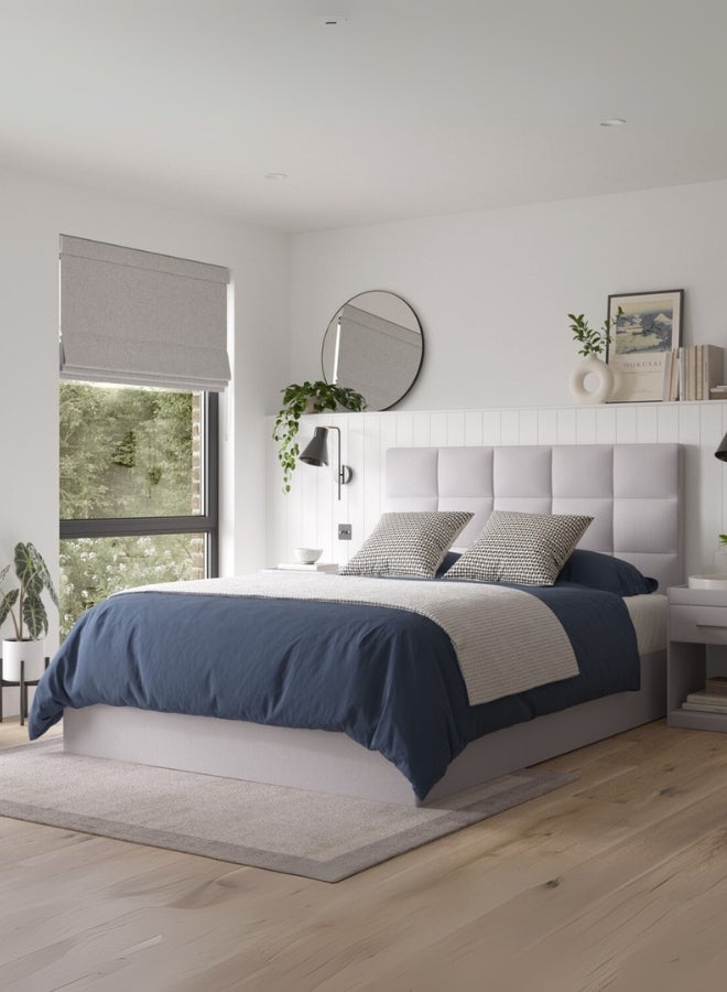 Bed and Mattress Home Berlin Upholstered Queen Size ( Mattress Size 150 X 190 CM ) Grey Color Bed Size 202 W X 158 L CM ( Mattress Sold Separately )  - Image 1