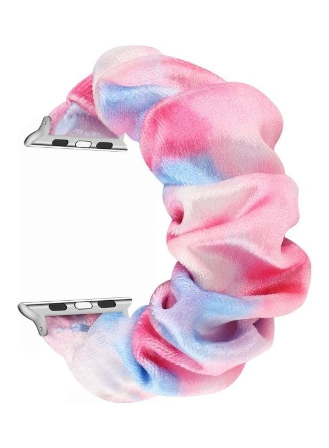 NIBEMINENT Flannel Hair Ring Replacement Watchband For Apple Watch Series 7 45mm/6 & SE 5 4 44mm/3 2 1 42mm(10) Multicolour - Image 1