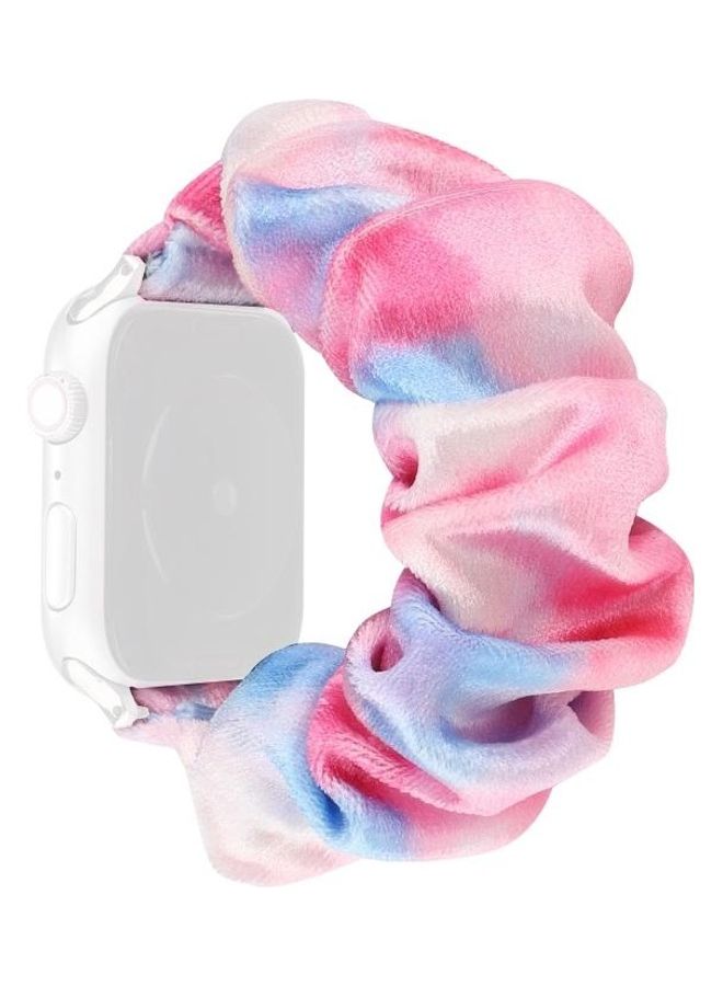 NIBEMINENT Flannel Hair Ring Replacement Watchband For Apple Watch Series 7 45mm/6 & SE 5 4 44mm/3 2 1 42mm(10) Multicolour - Image 4