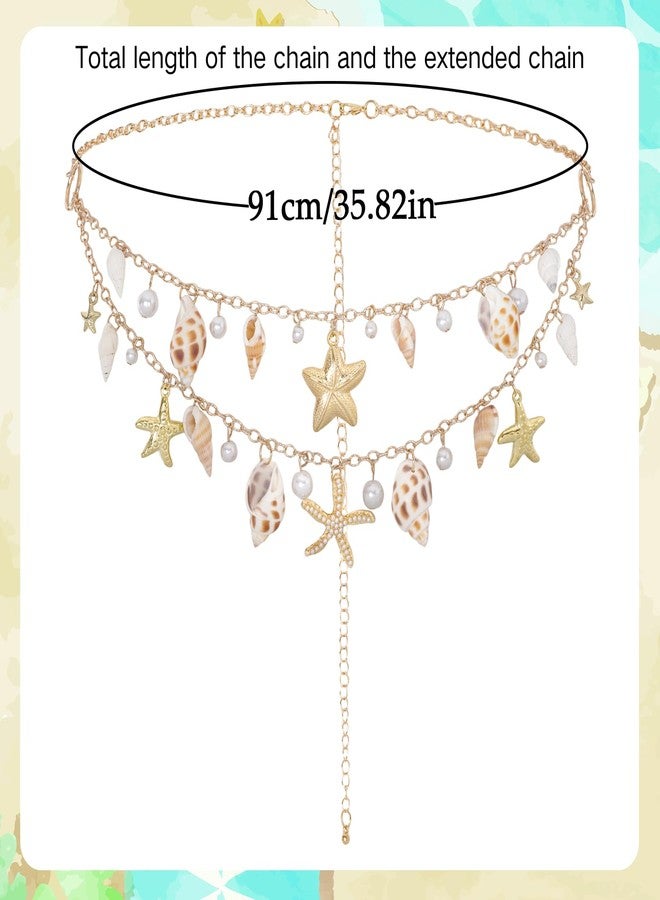 yeabwps Starfish Seashell Waist Chain for Women Bohemian Shell Belt Adjustable Layered Belly Chains Bikini Jewelry Accessories for Beach Summer Vacation - Image 2