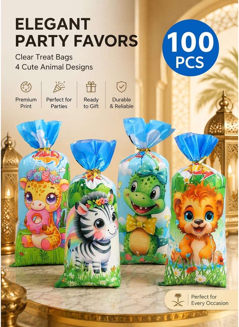 100 Pcs Candy Bags,Plastic Gift Bags with Twist Ties for Ramadan Gifts, Birthday,Party Favor Supplies - Image 1