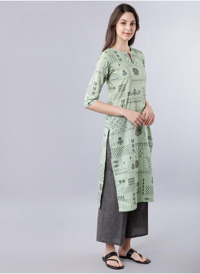 Vishudh Women Green Printed Straight Kurta by Styli  - Image 5