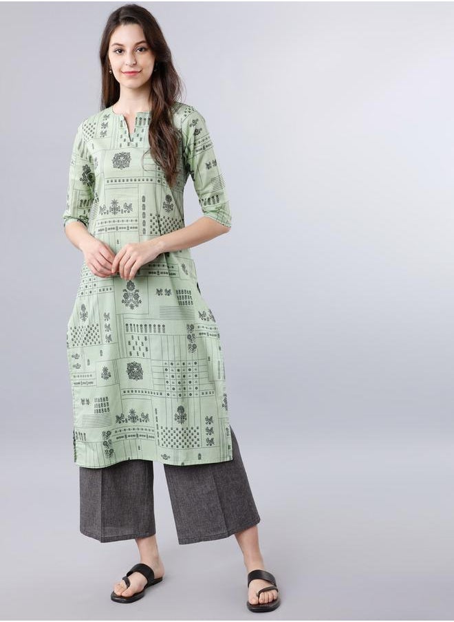 Vishudh Women Green Printed Straight Kurta by Styli  - Image 1