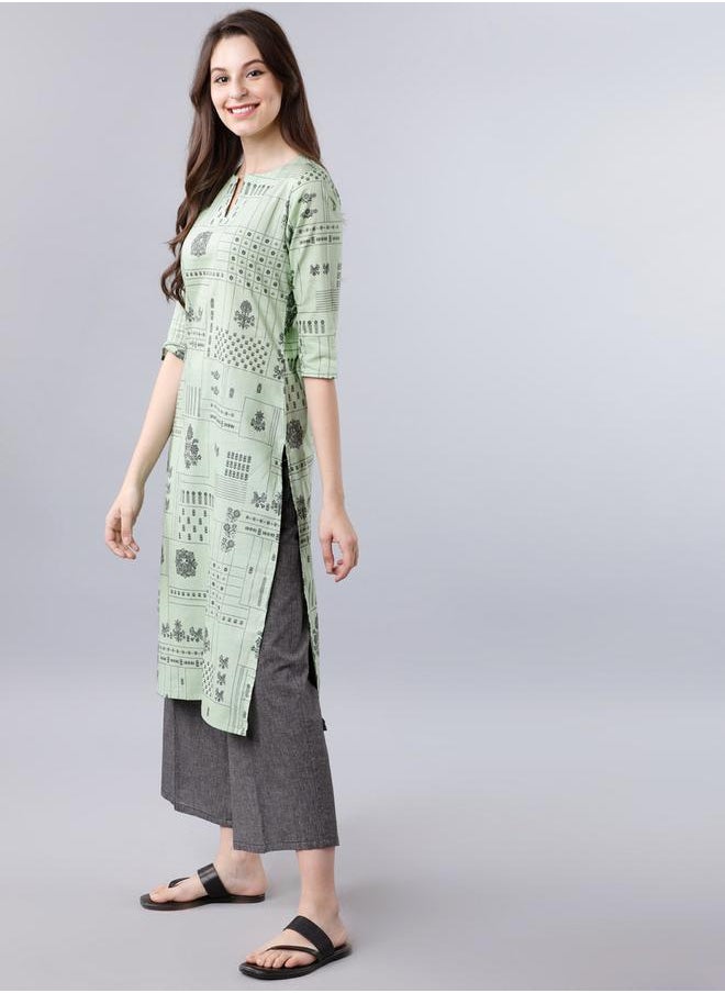 Vishudh Women Green Printed Straight Kurta by Styli  - Image 2