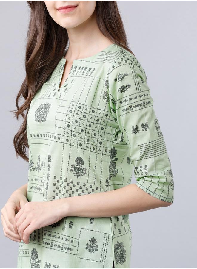 Vishudh Women Green Printed Straight Kurta by Styli  - Image 4
