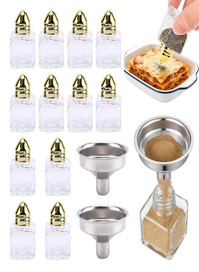 Gallipower 12pcs Mini Salt and Pepper Shakers with 2Pcs Funnel,0.5oz Small Bulk Clear Individual Seasonings Tiny Spice Shakers for Kitchen Wedding Picnic - Image 1
