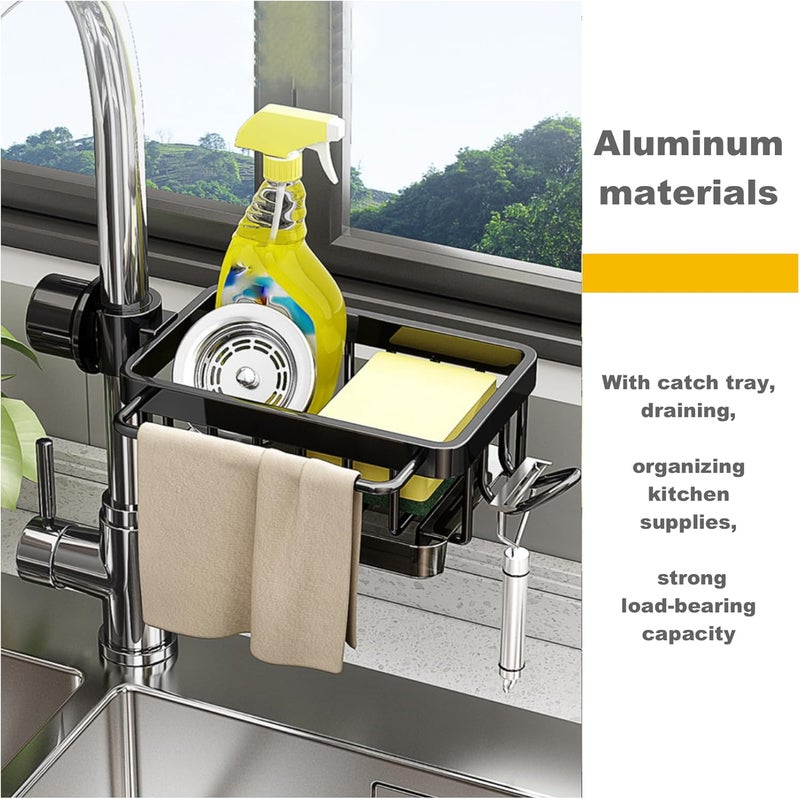 GCFTIFF Sink Organizer Rack for Kitchen and Bathroom, 2024 New Stainless Steel Detachable Hanging Faucet Drain Rack with Drip Tray Faucet Sponge Holder for Bathroom (Black, Right) - Image 2