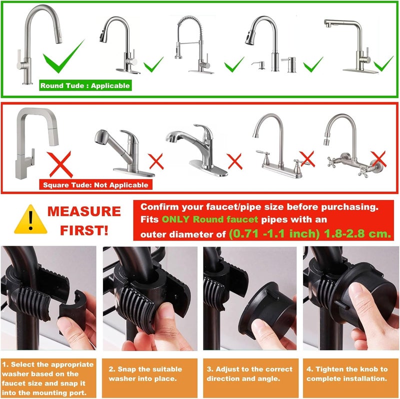 GCFTIFF Sink Organizer Rack for Kitchen and Bathroom, 2024 New Stainless Steel Detachable Hanging Faucet Drain Rack with Drip Tray Faucet Sponge Holder for Bathroom (Black, Right) - Image 4