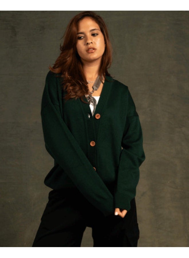 In Your Shoe Antique Green Drop Shoulder Cardigan - Image 2