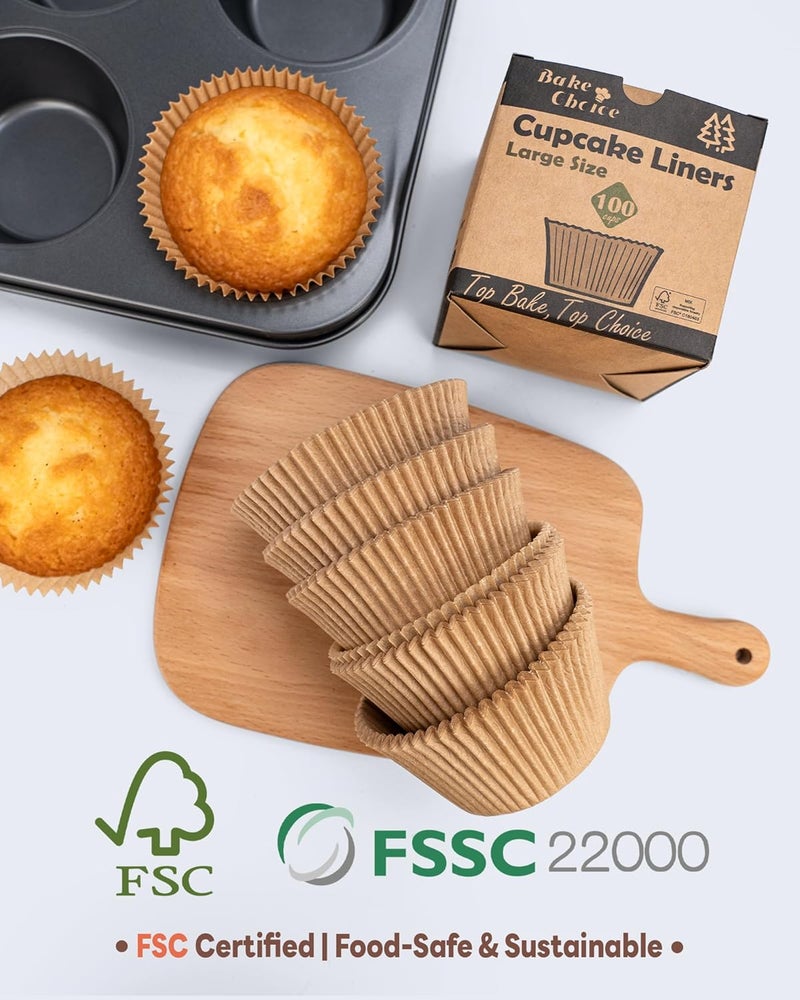 Bake Choice 100pcs Jumbo Cupcake Liners for Baking, Natural Jumbo Muffin Liners, Unbleached, Greaseproof Parchment Paper, Cupcake Wrapper for Party, Wedding, Birthday, Christmas - Image 3