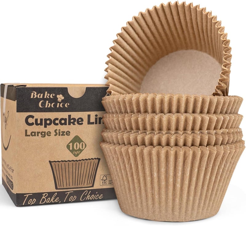 Bake Choice 100pcs Jumbo Cupcake Liners for Baking, Natural Jumbo Muffin Liners, Unbleached, Greaseproof Parchment Paper, Cupcake Wrapper for Party, Wedding, Birthday, Christmas - Image 1