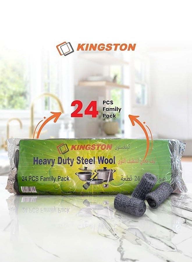 Kingston Heavy Duty Kitchen Steel Wool Scrubber 24Pc Pack & Multi Colour Cleaning Sponge with Scouring Pad 10Pc Value Pack Bundle - Image 2