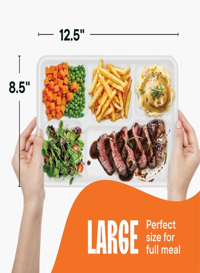 Stack Man 100% Compostable, Large 5 Compartment, Disposable Tray [100-Pack] - [12.5 Inch] Heavy Duty Biodegradable Bagasse Sectional Lunch Trays + Dividers - Divided Platter - (PFAS Free (BPA Certified - Image 3