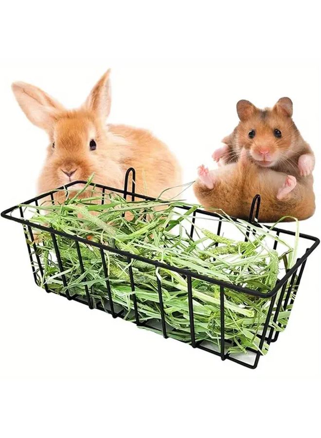 Black Heavy Duty Metal Hay Feeder Spill Proof Design Hanging Basket For Rabbits Guinea Pigs Chinchillas - Image 1