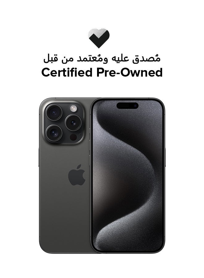 ابل  معتمد مسبقًا - آيفون 15 برو مع فيس تايم 256 جيجابايت تيتيوم أسود 5G - النسخة الدولية - Image 1