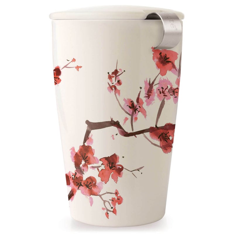 Tea Forte Double-Walled Ceramic Kati Cup, Removable Stainless Steel Infuser Basket and Lid, Steeps 12 oz Loose Leaf Tea, Dishwasher & Microwave Safe, Cherry Blossom - Image 1