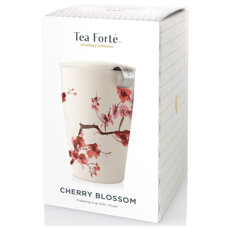 Tea Forte Double-Walled Ceramic Kati Cup, Removable Stainless Steel Infuser Basket and Lid, Steeps 12 oz Loose Leaf Tea, Dishwasher & Microwave Safe, Cherry Blossom - Image 2