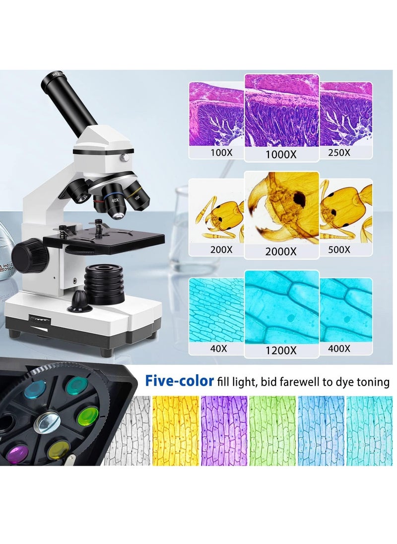 KASTWAVE - 100X-2000X Microscopes for Kids Students Adults, Powerful Biological Microscopes for School Laboratory Home Education,with Microscope Slides Set, Phone Adapter - Image 1