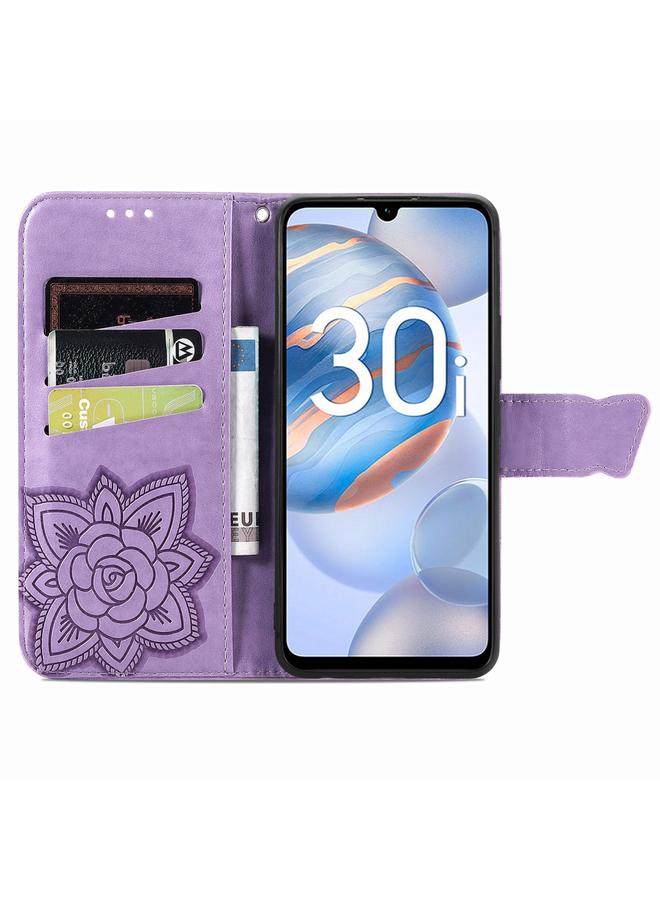 اس-توب جراب هاتف Honor 30i من الجلد المنقوش بنقشة زهور الحب والفراشات - Image 3