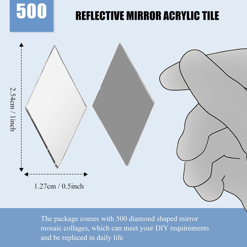 Potchen 500 Pcs Diamond Shape Mirror Pieces for Craft 0.5 x 1 Inch Small Rhombus Mirror Mosaic Tiles Mini Square Triangle Glass Tile for Art and Craft Wall Door Home Decorations Making Supplies - Image 4