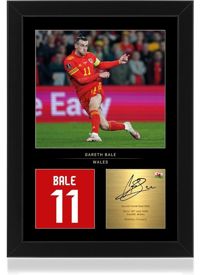Win FC Gareth Bale A4 Framed Photo Display - Reproduced Digital Signature - Gift For Wales Fans - Image 1