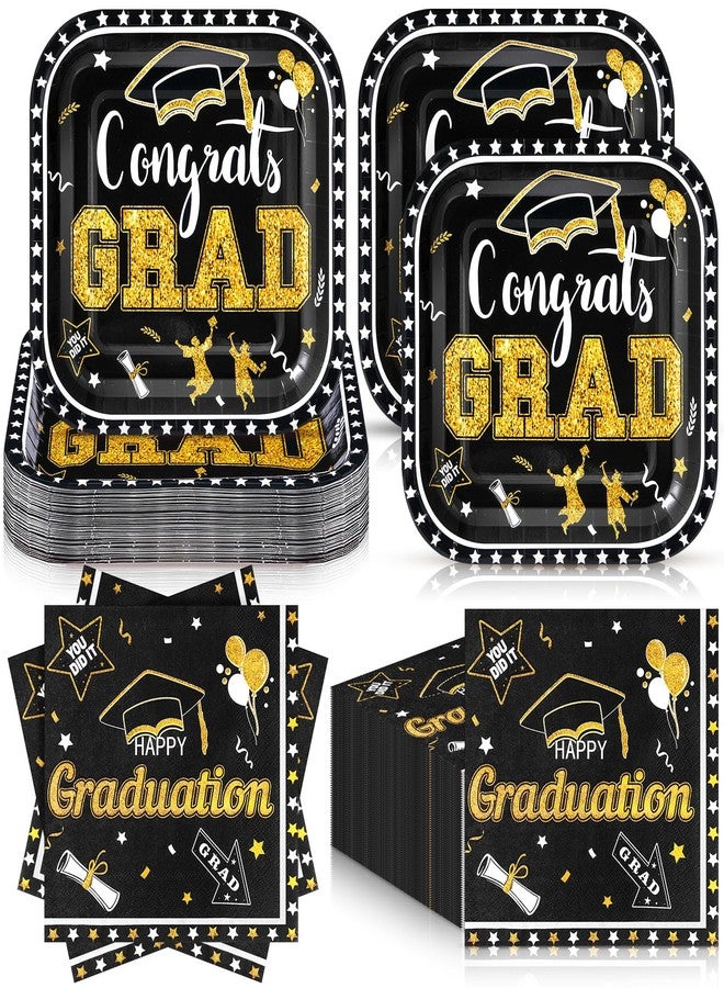 Zhehao 72 Pcs 2026 Graduation Party Supplies Set Serve 36, 7" Square Congrats Grad Paper Dessert Plates and Napkins Class of 2026 Graduation Disposable Dinnerware Decoration for Holiday(Black) - Image 1