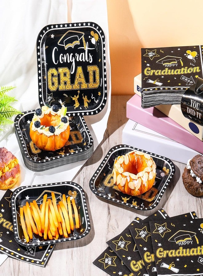 Zhehao 72 Pcs 2026 Graduation Party Supplies Set Serve 36, 7" Square Congrats Grad Paper Dessert Plates and Napkins Class of 2026 Graduation Disposable Dinnerware Decoration for Holiday(Black) - Image 2