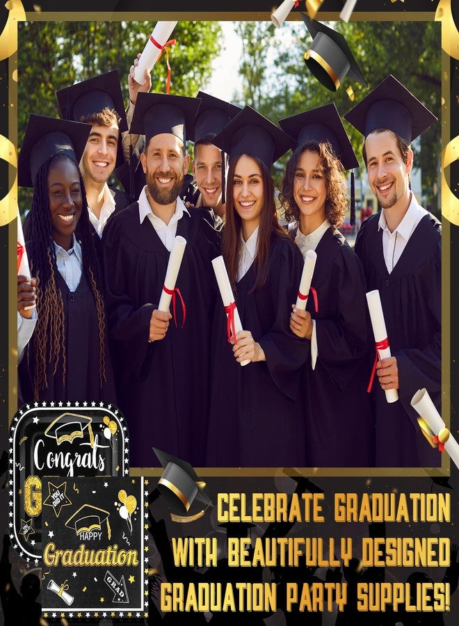 Zhehao 72 Pcs 2026 Graduation Party Supplies Set Serve 36, 7" Square Congrats Grad Paper Dessert Plates and Napkins Class of 2026 Graduation Disposable Dinnerware Decoration for Holiday(Black) - Image 4