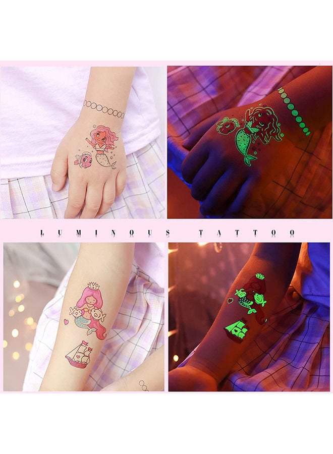 6 وشم مضيئة للأطفال - حورية البحر وشم مؤقت للأطفال - توهج حورية البحر الوشم وهدايا الهدايا الحفل - Image 3
