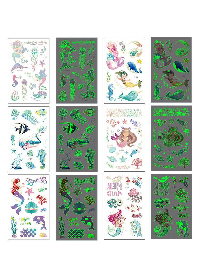 6 وشم مضيئة للأطفال - حورية البحر وشم مؤقت للأطفال - توهج حورية البحر الوشم وهدايا الهدايا الحفل - Image 2