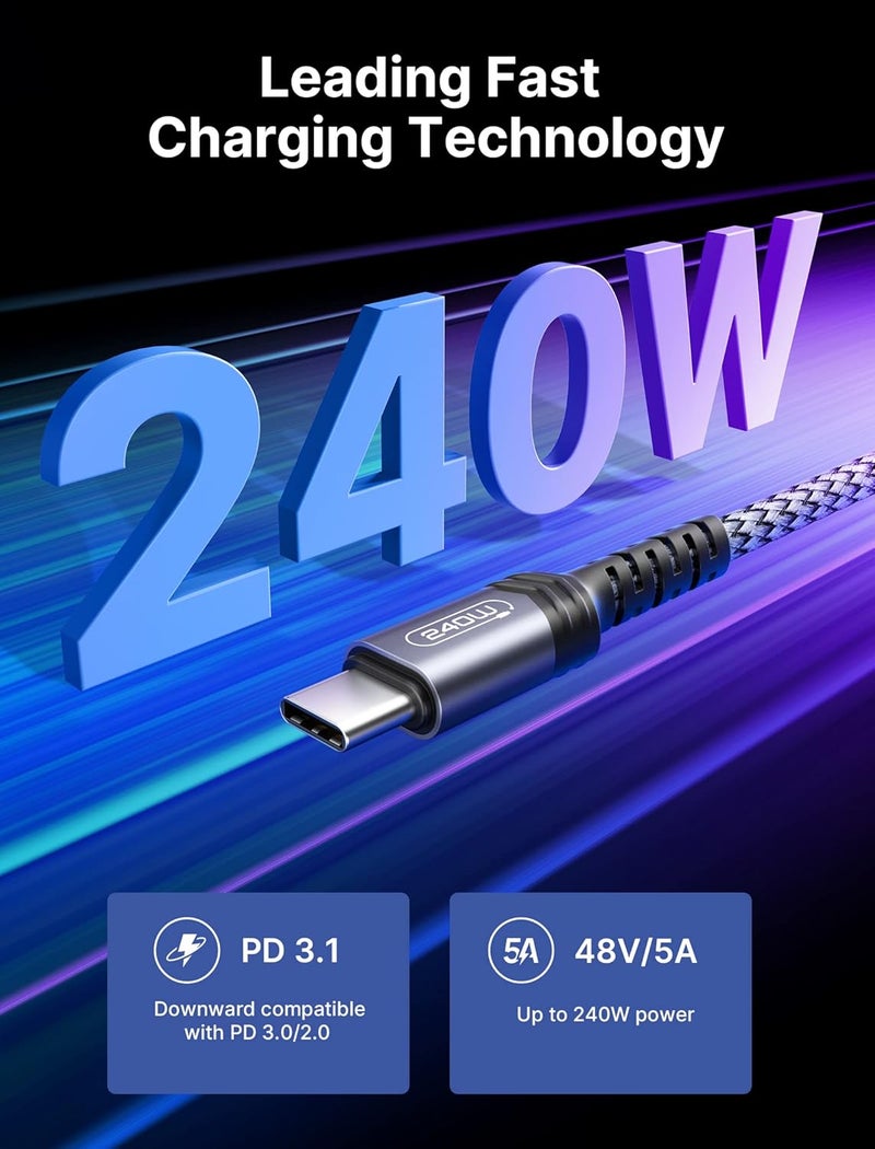 jsaux 240W USB C to C Cable 3M, USB C Cord Type C Fast Charger Compatible with MacBook Pro Air, iPad, Dell, iPhone 17 Pro Max/17 Air/17/17e, iPhone 16 15 Series, Samsung Galaxy S25/S24/S23, Pixel-Grey - Image 2