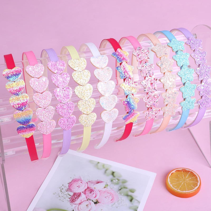 Fishdown Headband for Kids Girls, 10Pcs Rainbow Glitter Hairband for Toddler Heart Rainbow Star Non-slip Headbands with Teeth - Image 5