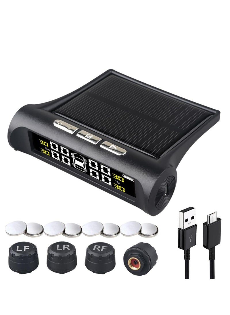 SYOSI - نظام مراقبة ضغط الإطارات SYOSI TPMS، 4 أجهزة استشعار TPMS للشاحنات والمقطورات والسيارات مع 6 أوضاع إنذار وشاشة كبيرة تعمل بالطاقة الشمسية / شحن USB، وعمر بطارية طويل - Image 1