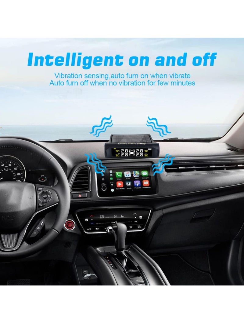 SYOSI - نظام مراقبة ضغط الإطارات SYOSI TPMS، 4 أجهزة استشعار TPMS للشاحنات والمقطورات والسيارات مع 6 أوضاع إنذار وشاشة كبيرة تعمل بالطاقة الشمسية / شحن USB، وعمر بطارية طويل - Image 1