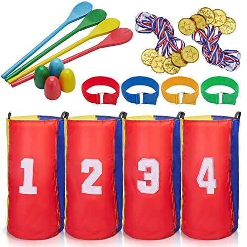 Redllo 26PCS Outdoor Games Potato Sack Race Bags for Kids and Adults 3Legged Race Bands with Egg and Spoon Lawn Games for Outside Backyard Field Day Birthday Party Games Easter for Kids and Family - Image 1