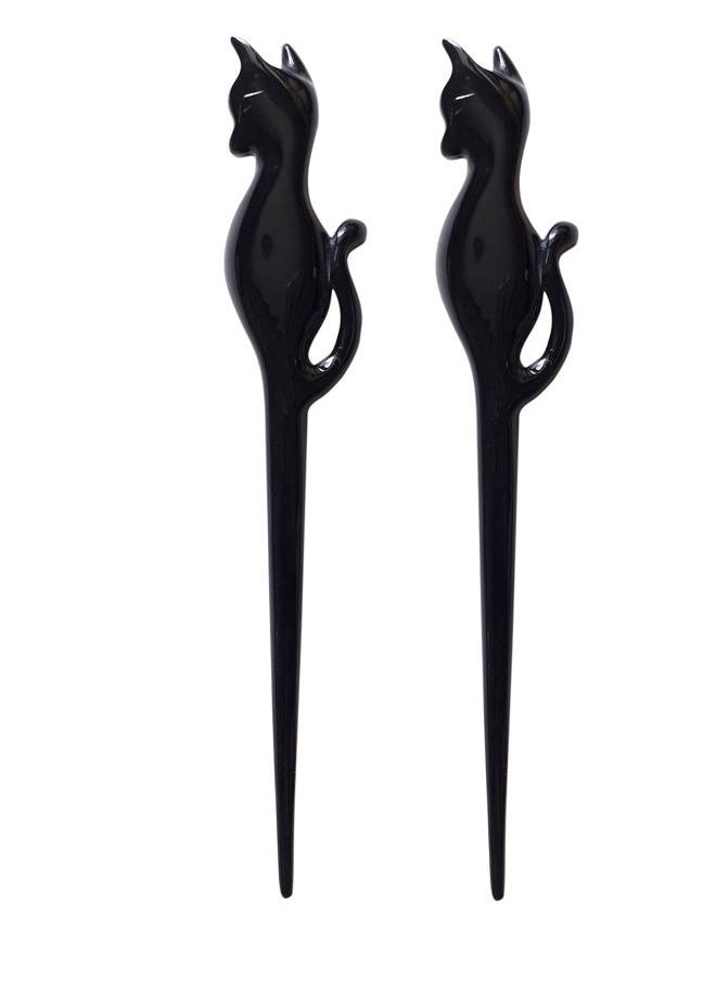 Marycrafts Horn Cat Hair Sticks For Buns Hair Fork For Long Hair Women (Set 2 Pcs. Black)  - Image 1