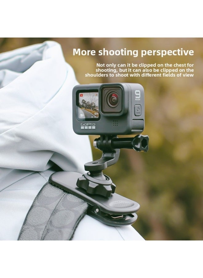 Generic SUREWO Universal GOPRO Sports Camera Schoolbag Clip Backpack Clip Rotating Horizontal And Vertical Racket Strap Fixed Bracket-Color:Schoolbag Clip  - Image 3